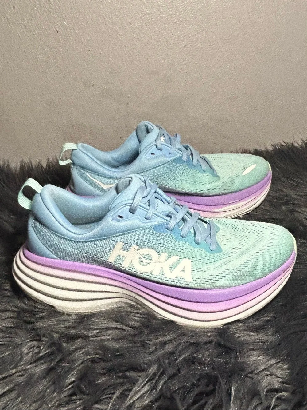 Hoka Bondi 8 Running Shoe Mint Teal & Lavender Running Sneakers Size 8.5D